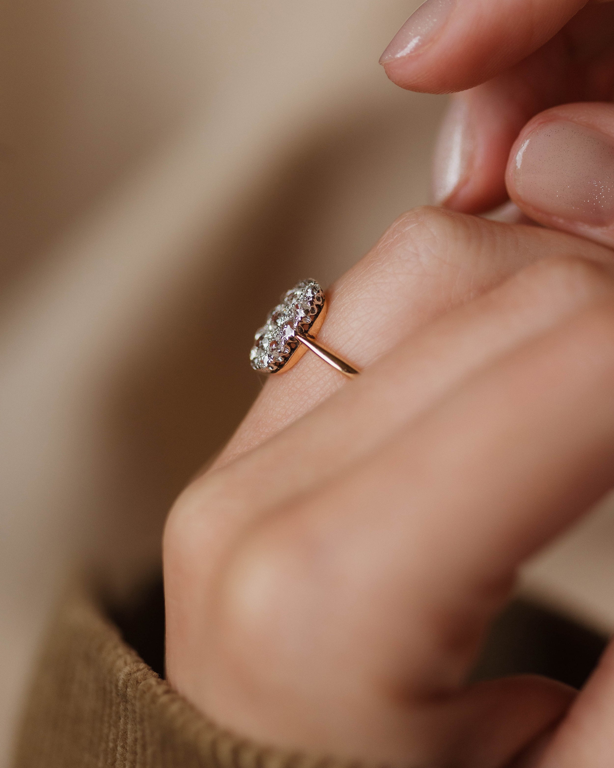 Bronwen Antique 18ct Gold Diamond Cluster Panel Ring