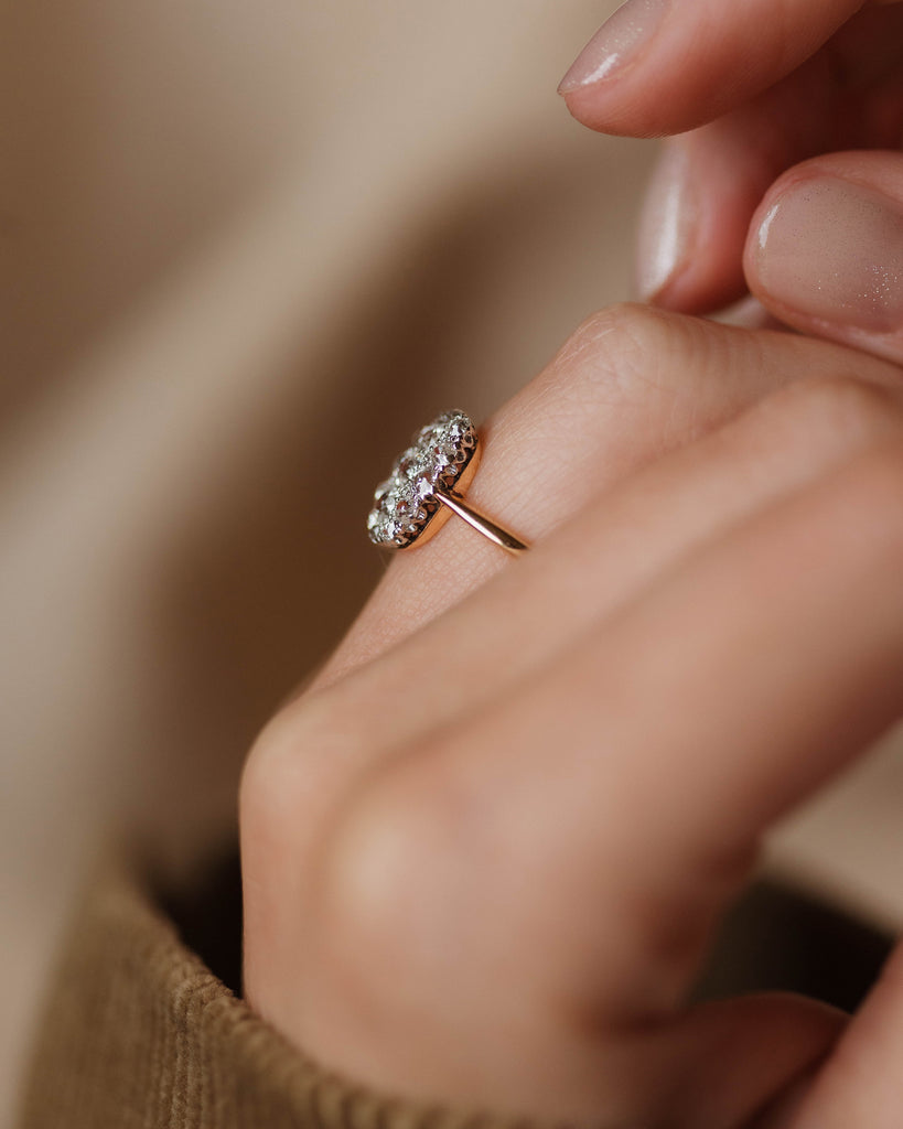 Bronwen Antique 18ct Gold Diamond Cluster Panel Ring