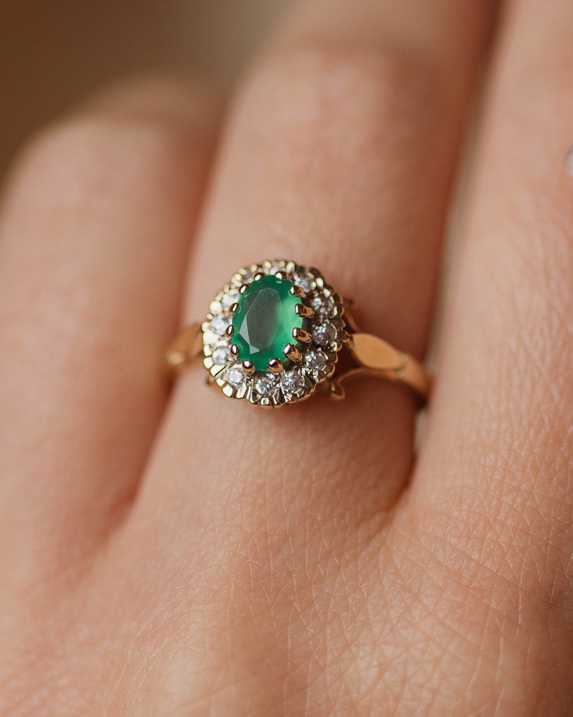 Phoebe Vintage 9ct Gold Emerald & CZ Cluster Ring