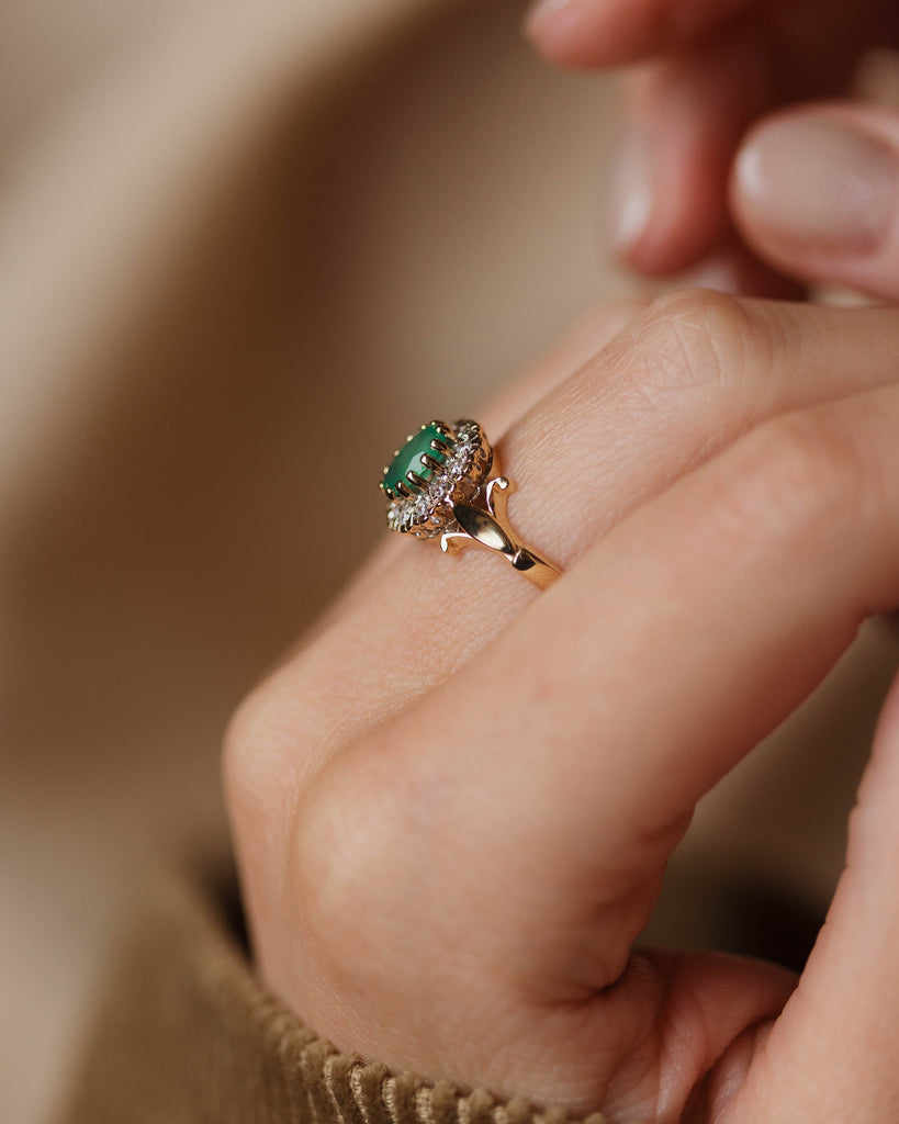 Phoebe Vintage 9ct Gold Emerald & CZ Cluster Ring