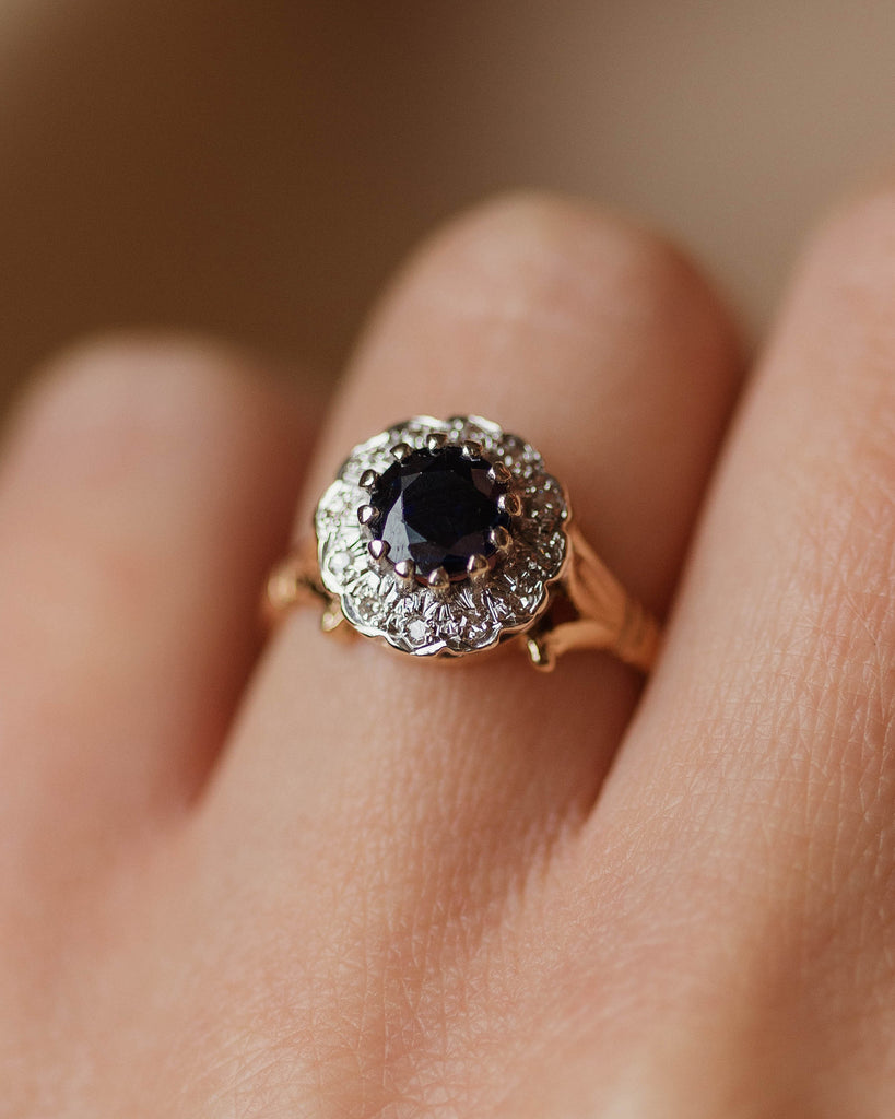 Daphné 1976 Vintage 9ct Gold Sapphire & Diamond Cluster Ring