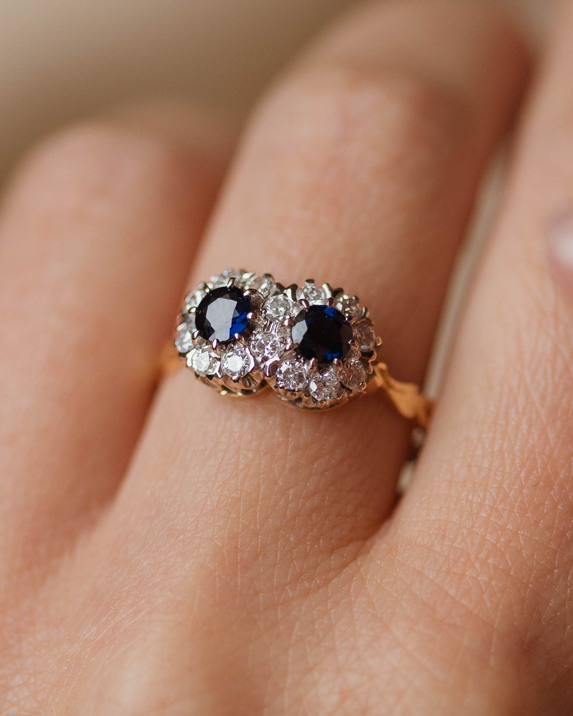 Frances 1978 Vintage 18ct Gold Sapphire & Diamond Cluster Ring