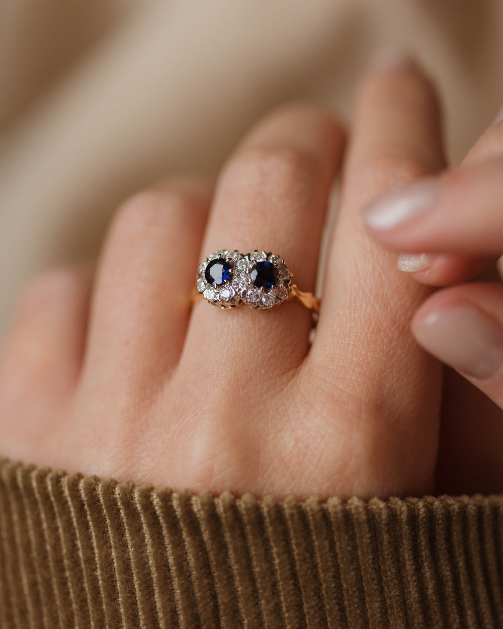 Frances 1978 Vintage 18ct Gold Sapphire & Diamond Cluster Ring