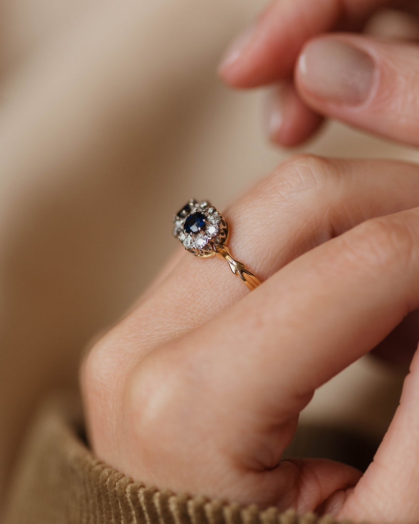 Frances 1978 Vintage 18ct Gold Sapphire & Diamond Cluster Ring