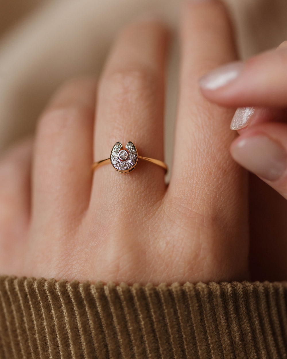 Claude Antique Art Deco 18ct Gold Diamond Horseshoe Ring