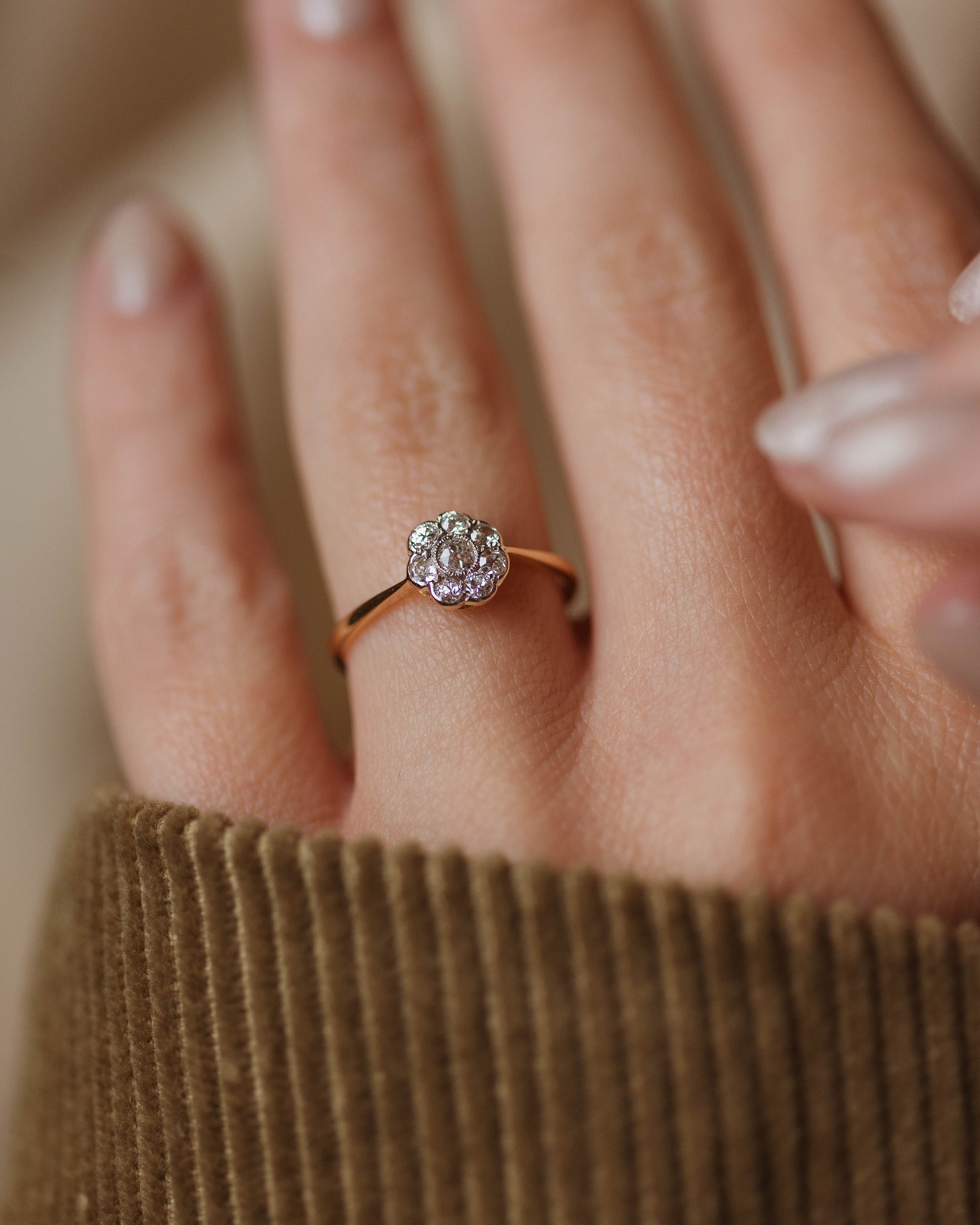 Image of Ethel Antique Edwardian 18ct Gold Diamond Daisy Cluster Ring