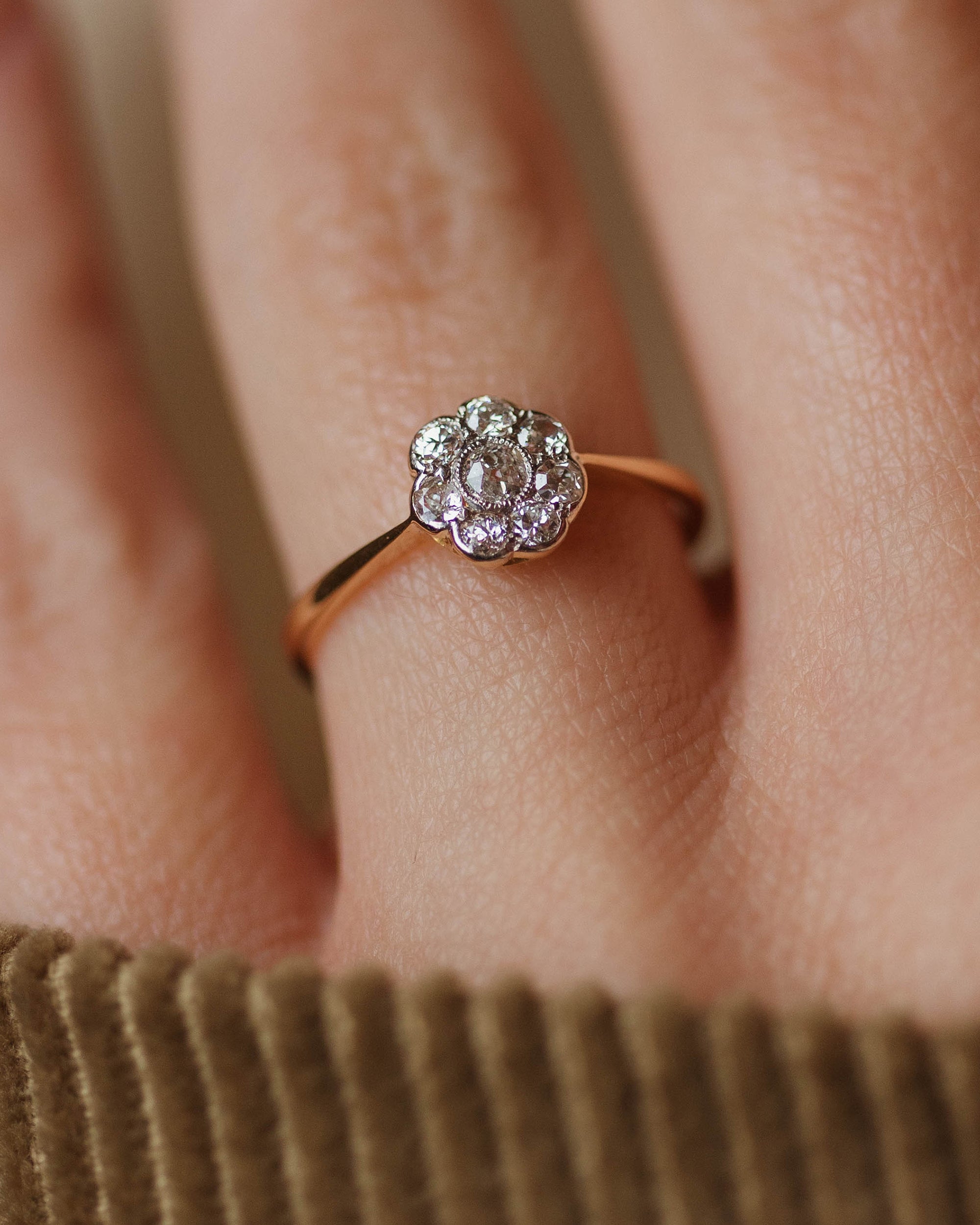 Ethel Antique Edwardian 18ct Gold Diamond Daisy Cluster Ring