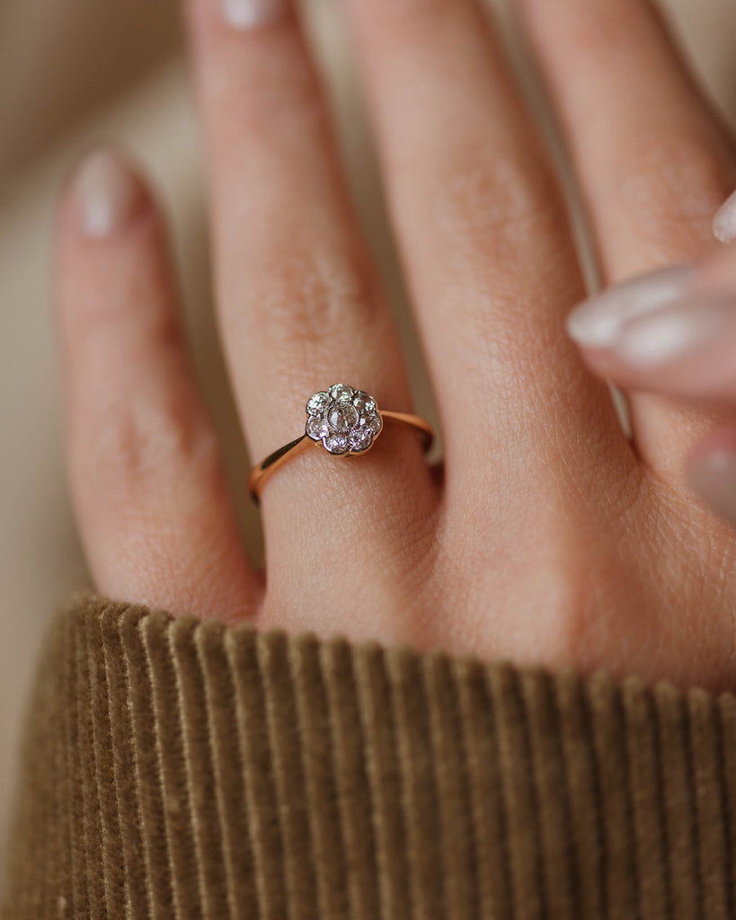 Ethel Antique Edwardian 18ct Gold Diamond Daisy Cluster Ring