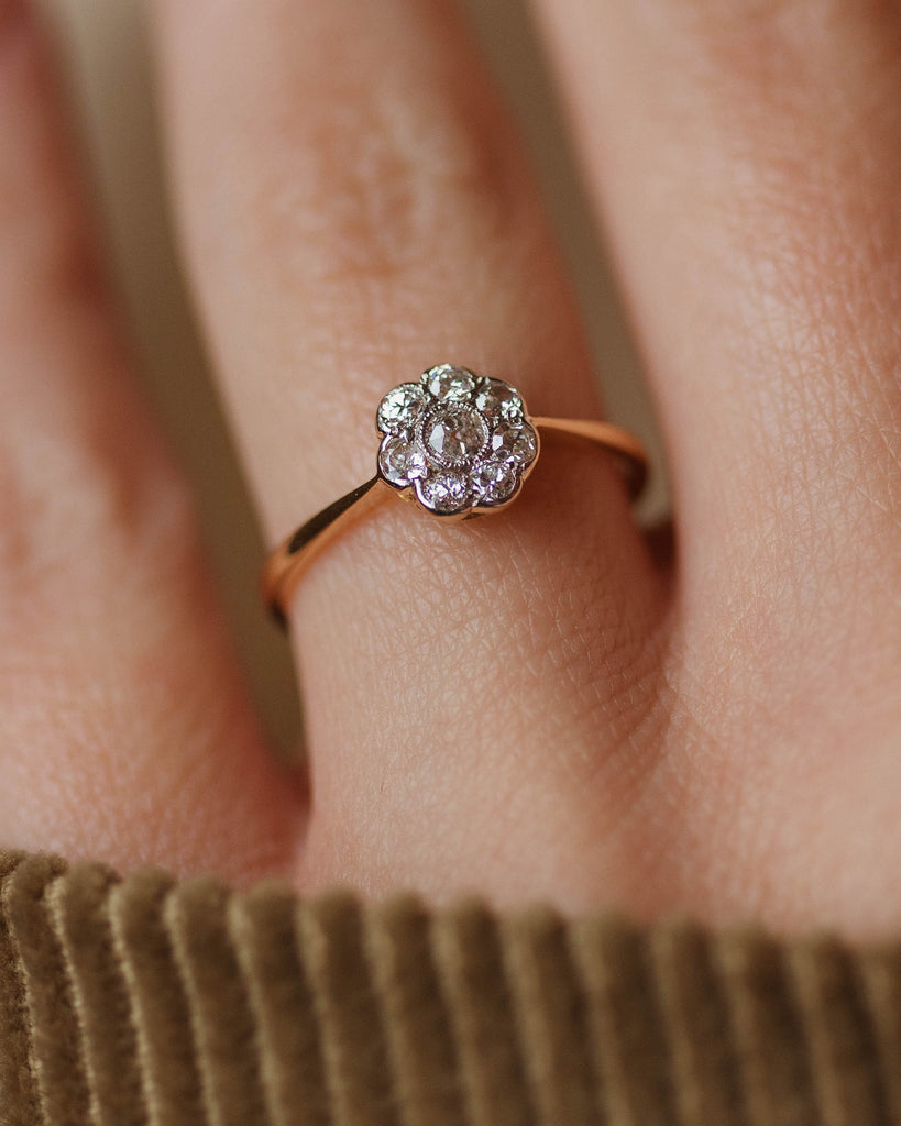 Ethel Antique Edwardian 18ct Gold Diamond Daisy Cluster Ring