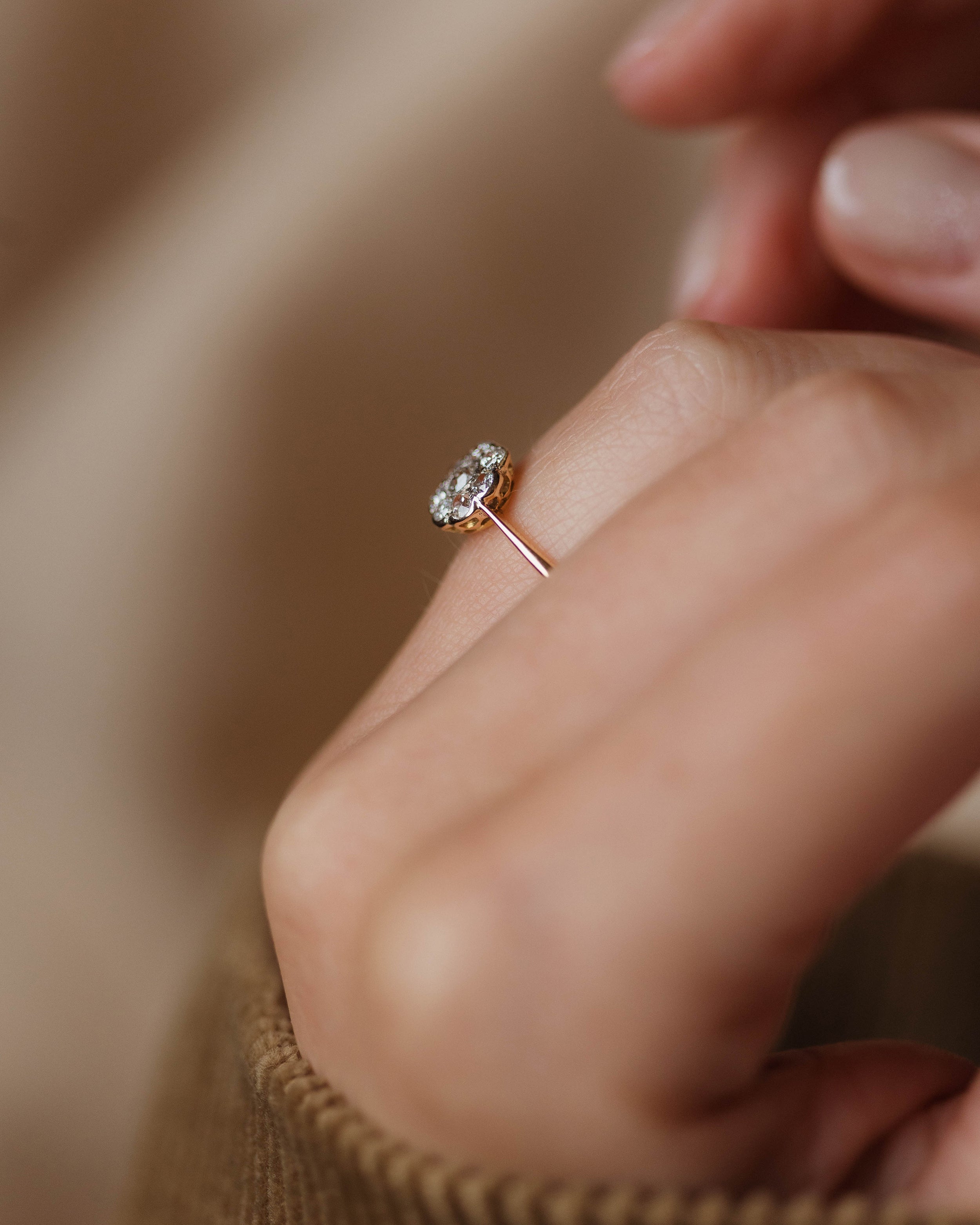 Ethel Antique Edwardian 18ct Gold Diamond Daisy Cluster Ring