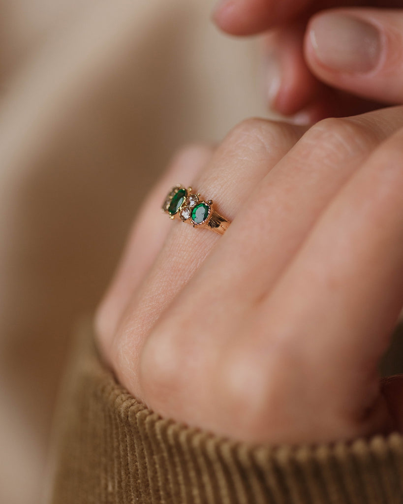 Alva Antique Victorian 15ct Gold Emerald & Diamond Seven Stone Ring