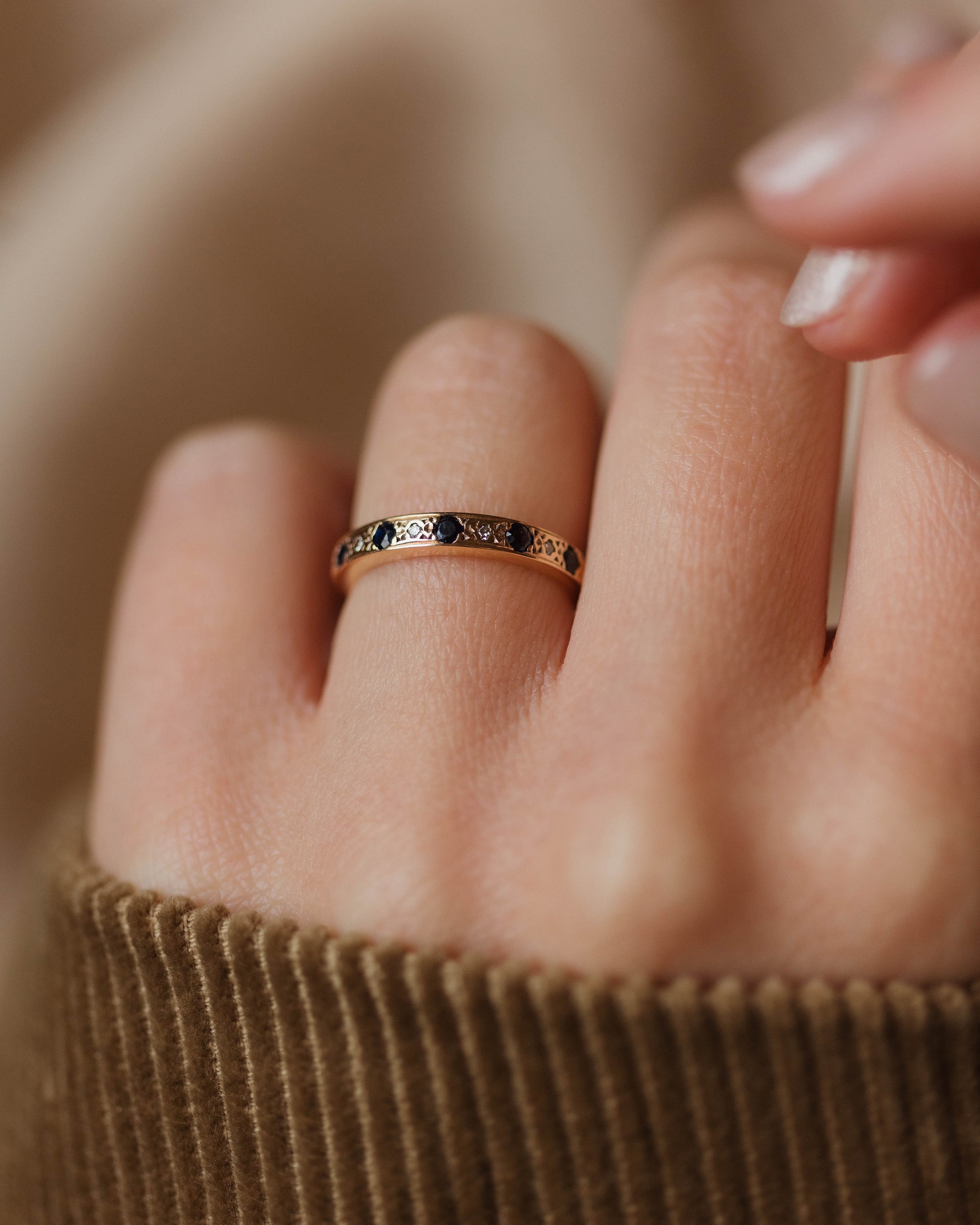 Image of Arlene 1991 Vintage 9ct Gold Sapphire & Diamond Half Eternity Ring