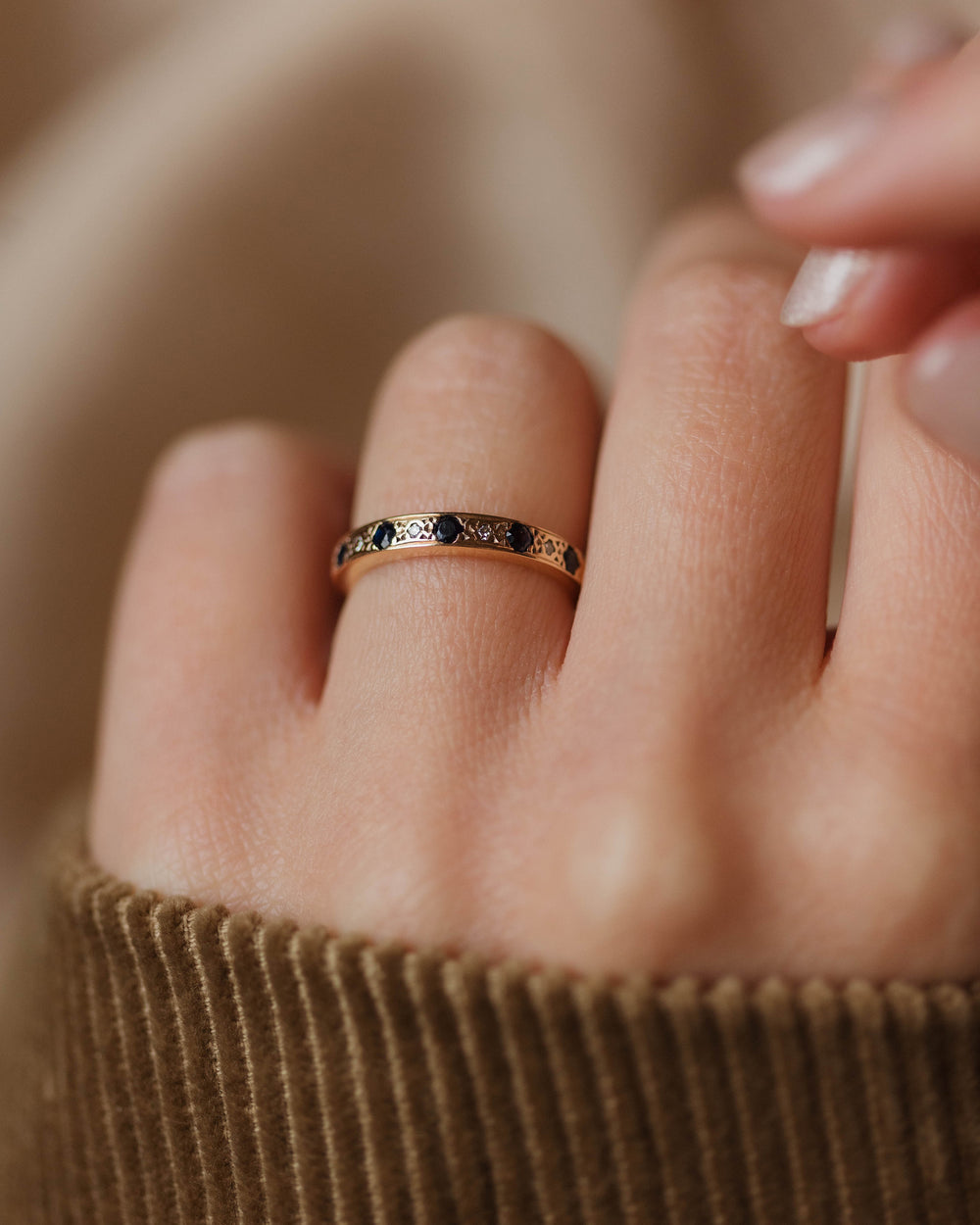 Arlene 1991 Vintage 9ct Gold Sapphire & Diamond Half Eternity Ring