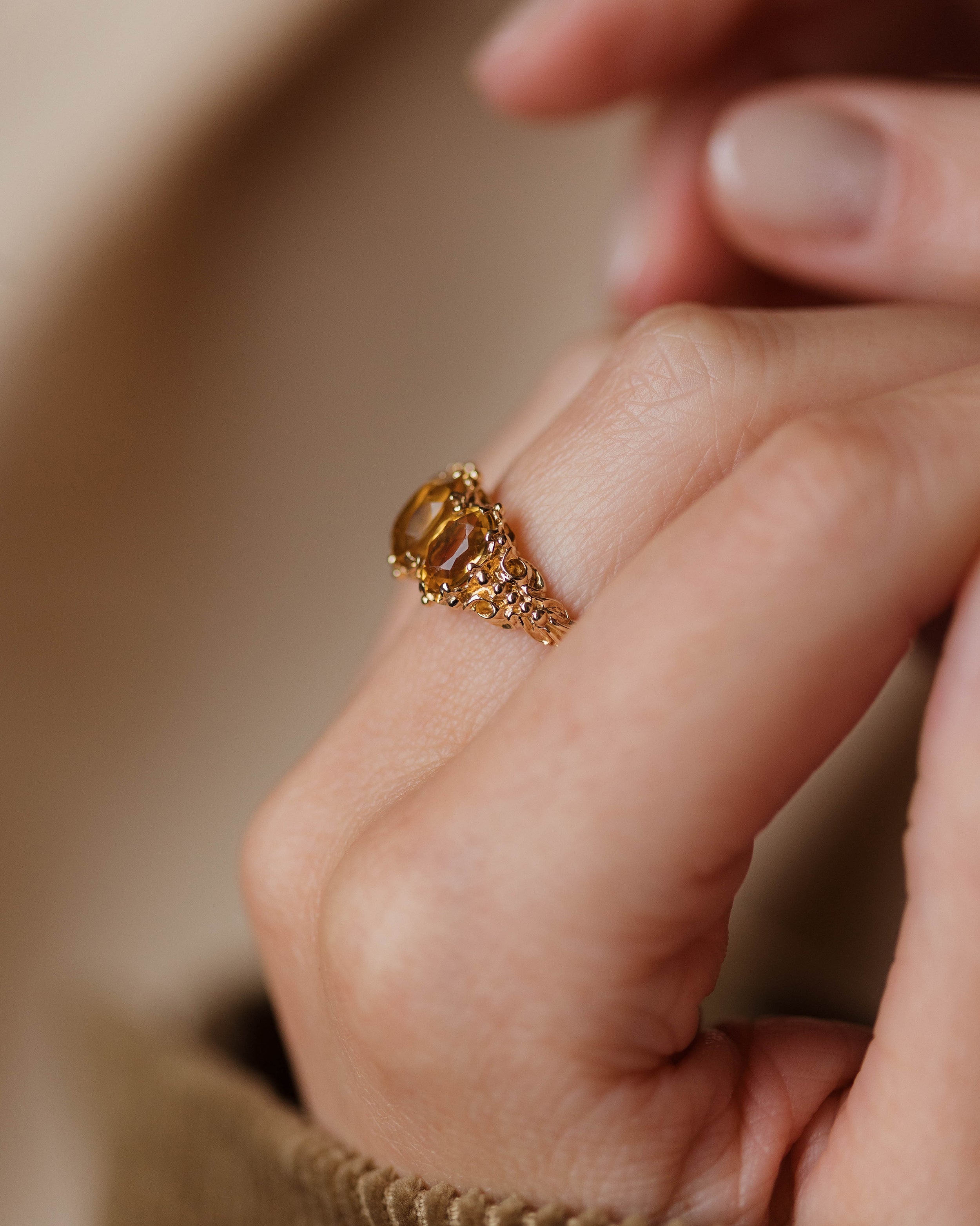 Edna 1971 Vintage 9ct Gold Citrine Trilogy Ring