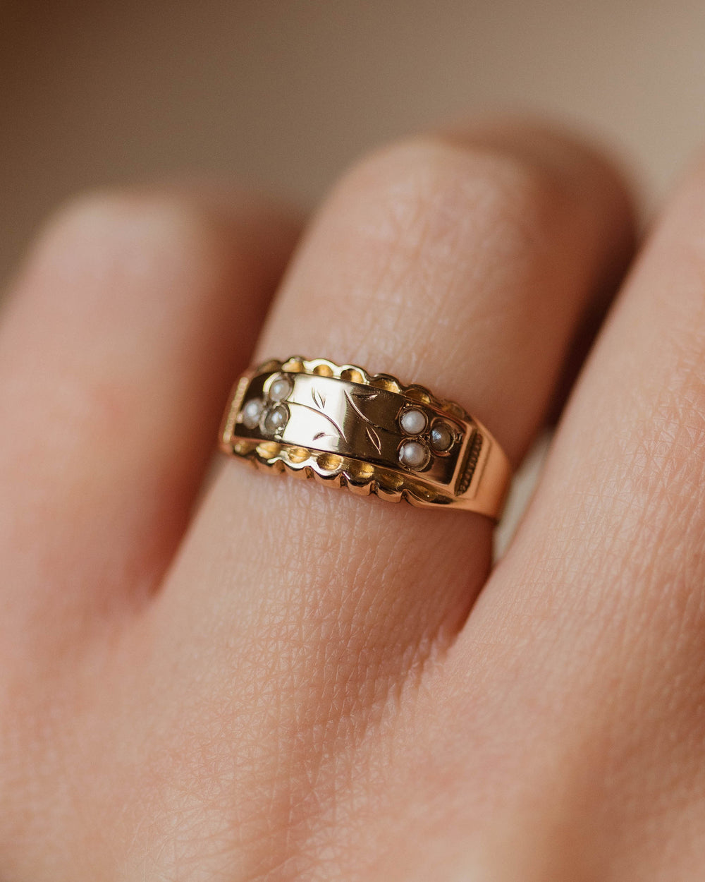 Fortuna 1898 Antique 9ct Gold Pearl Floral Ring