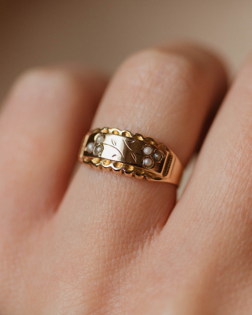 Fortuna 1898 Antique 9ct Gold Pearl Floral Ring