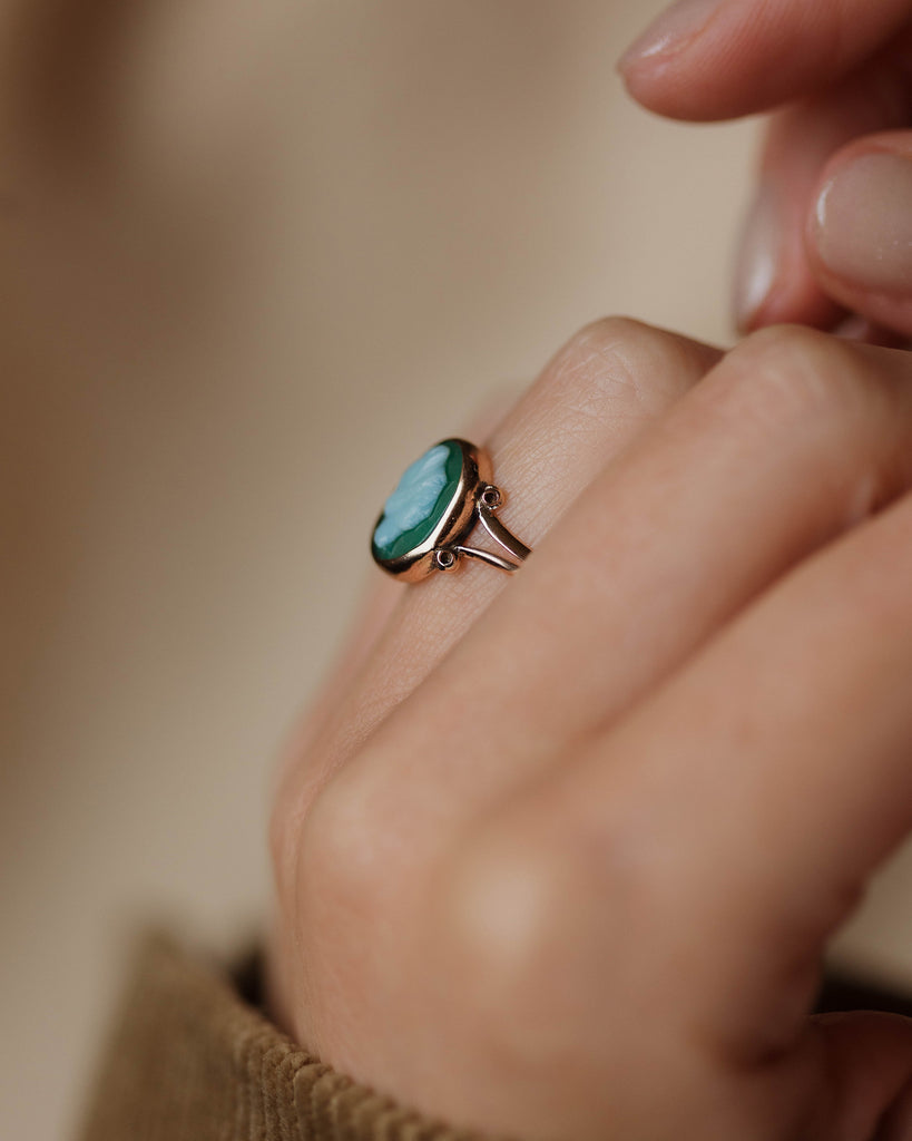 Gladys Antique 9ct Gold Chrysoprase Cameo Ring