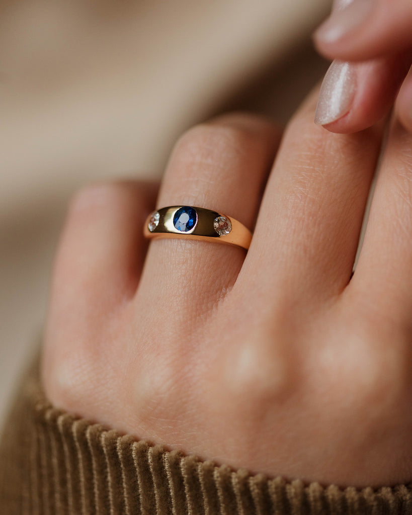 Hermine Antique 18ct Gold Sapphire & Diamond Trilogy Rubover Ring
