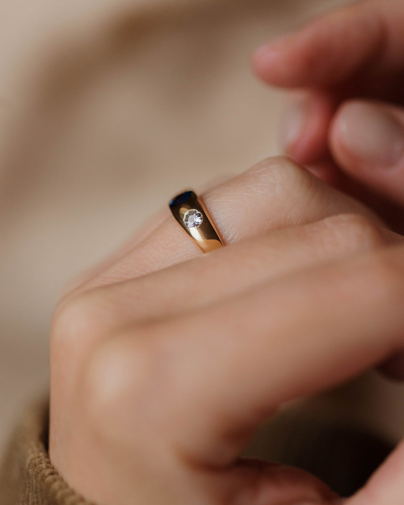 Hermine Antique 18ct Gold Sapphire & Diamond Trilogy Rubover Ring