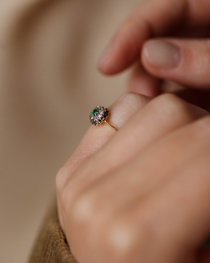 Martha 1980 Vintage 9ct Gold Emerald & Diamond Cluster Ring