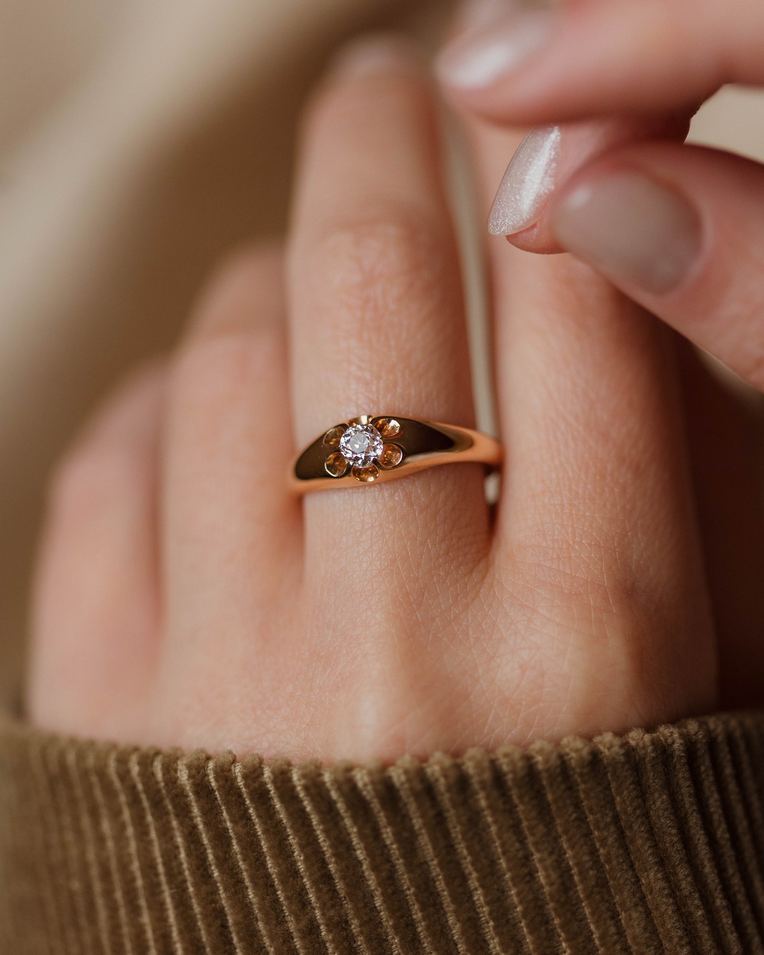 Image of Winifred Antique 18ct Gold Single Stone Diamond Belcher Ring