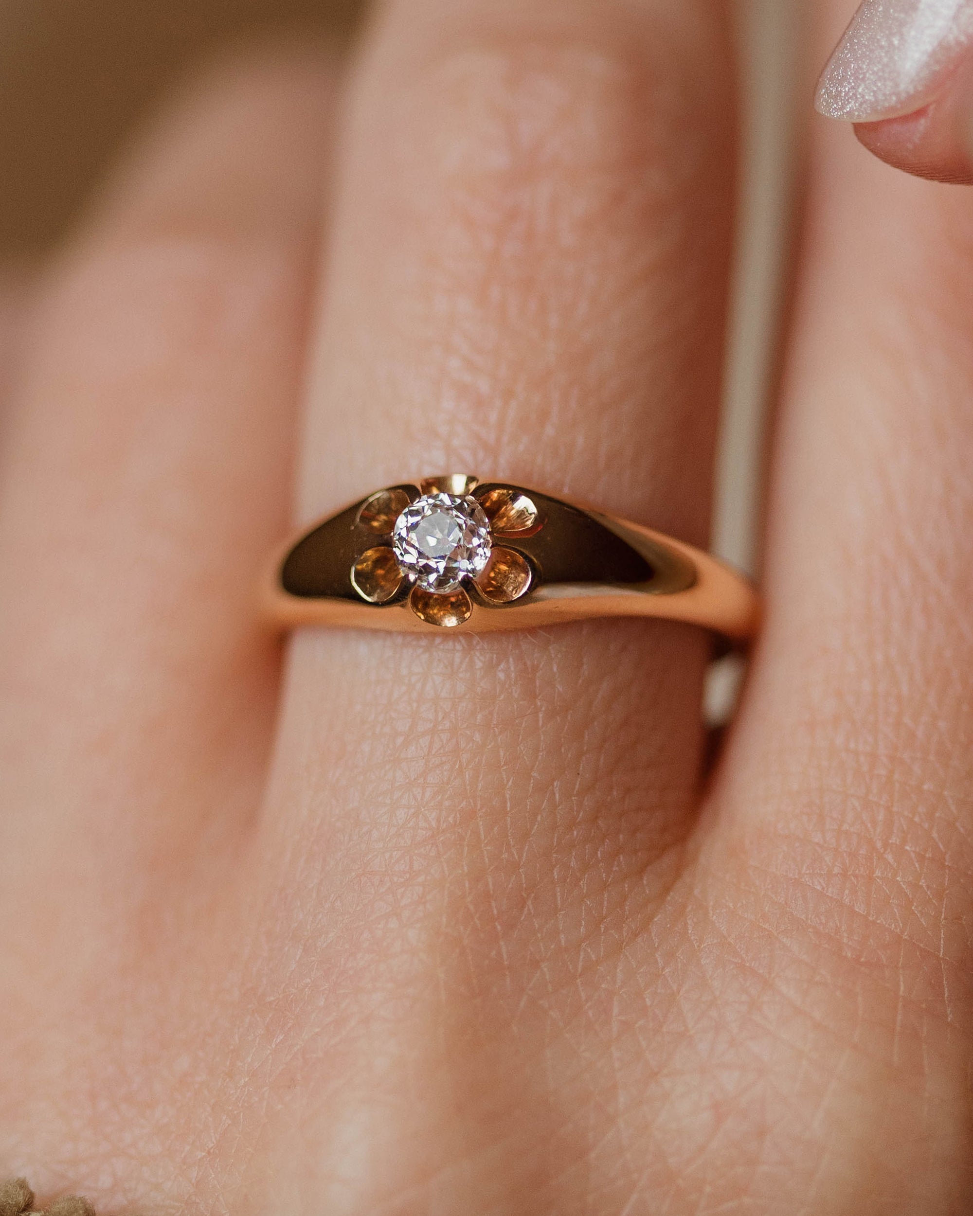 Winifred Antique 18ct Gold Single Stone Diamond Belcher Ring