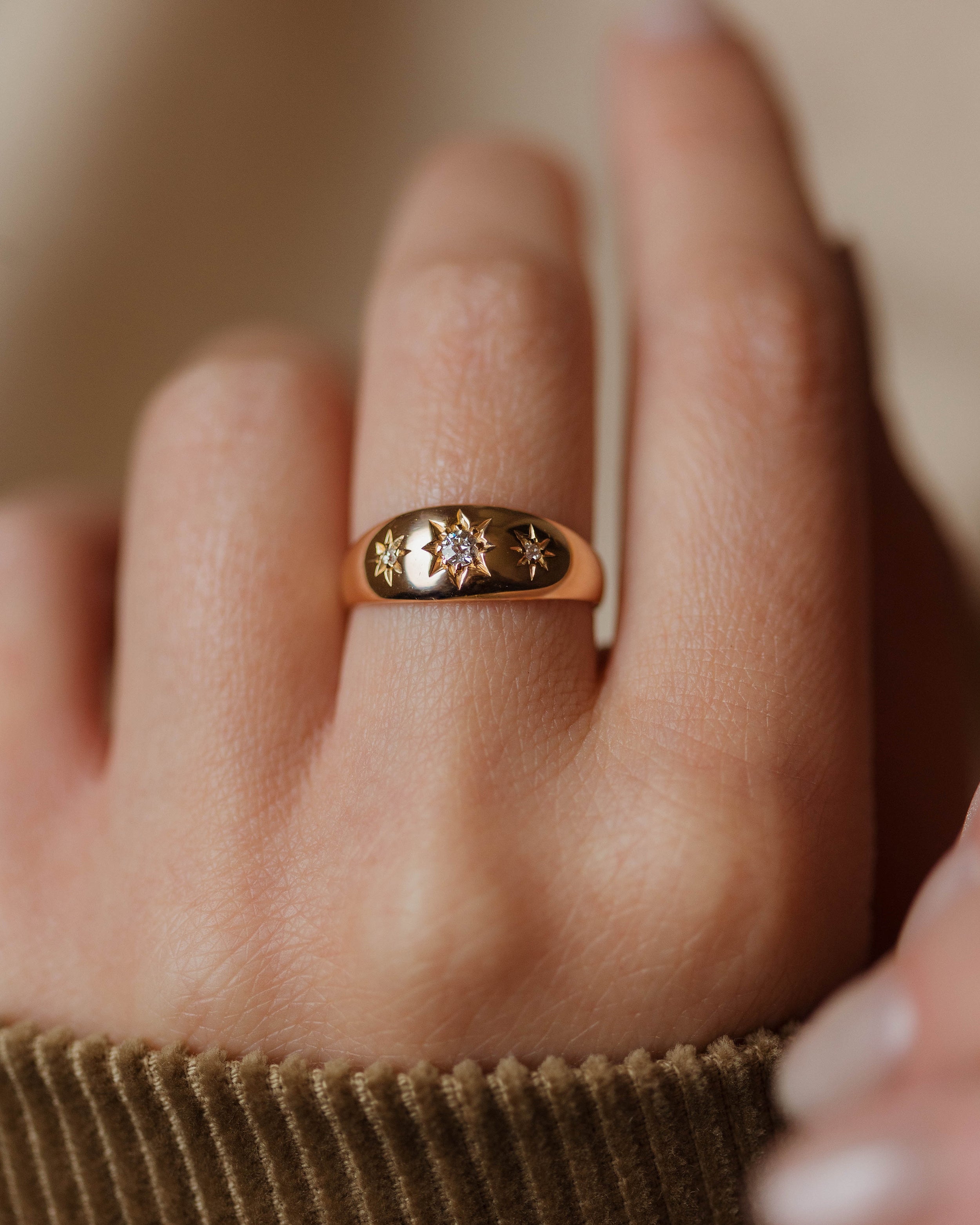 Image of Jessamine 1907 Antique 18ct Gold Star Set Diamond Trilogy Ring