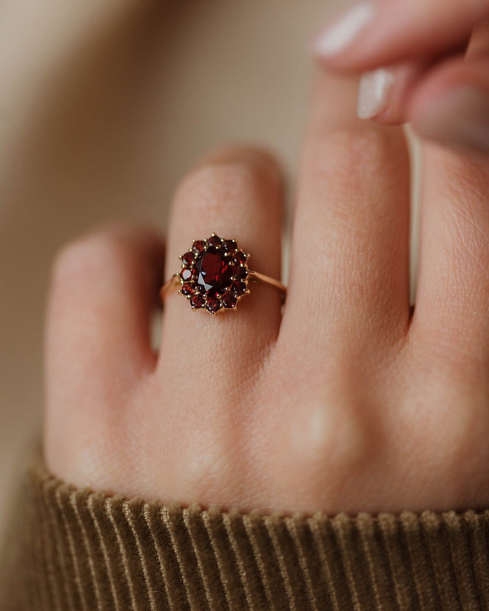 Audra Vintage 9ct Gold Garnet Cluster Ring
