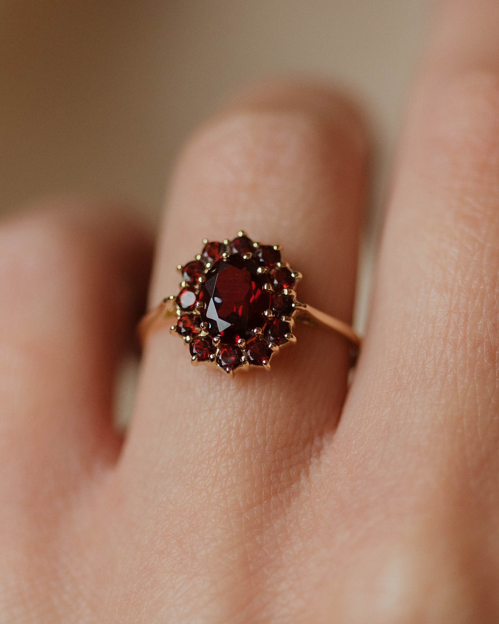 Audra Vintage 9ct Gold Garnet Cluster Ring