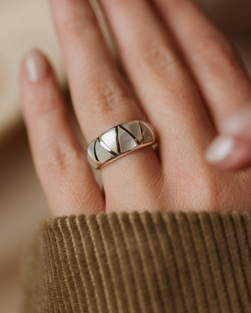 Ingrid Recycled Sterling Silver Mother of Pearl Inlay Ring