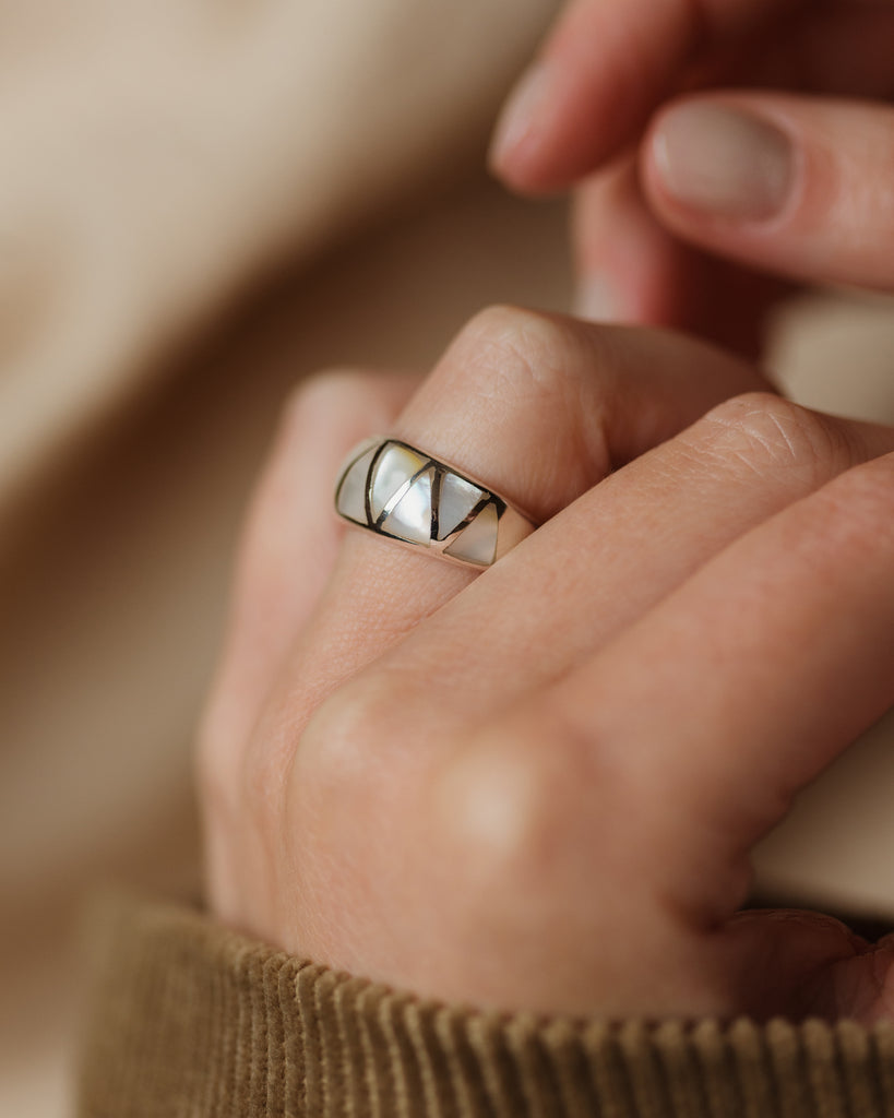 Ingrid Recycled Sterling Silver Mother of Pearl Inlay Ring