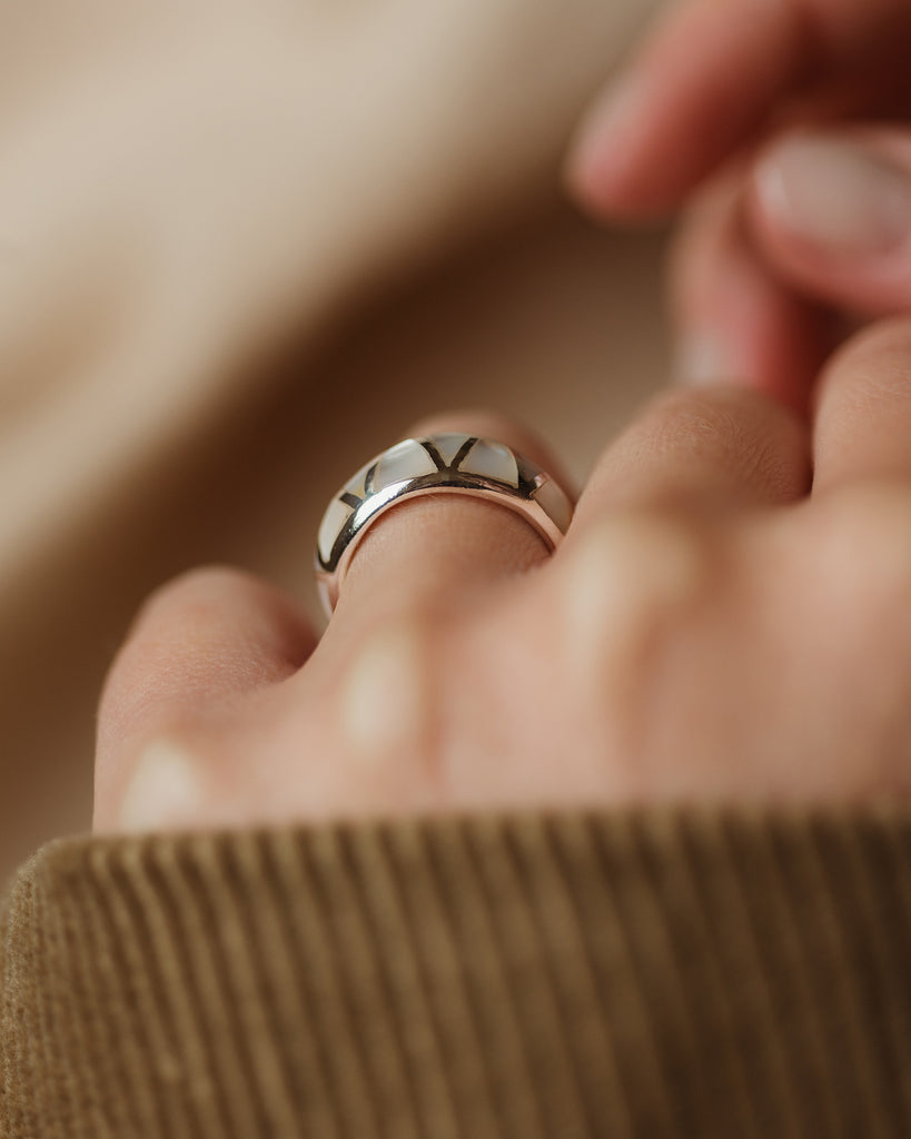Ingrid Recycled Sterling Silver Mother of Pearl Inlay Ring
