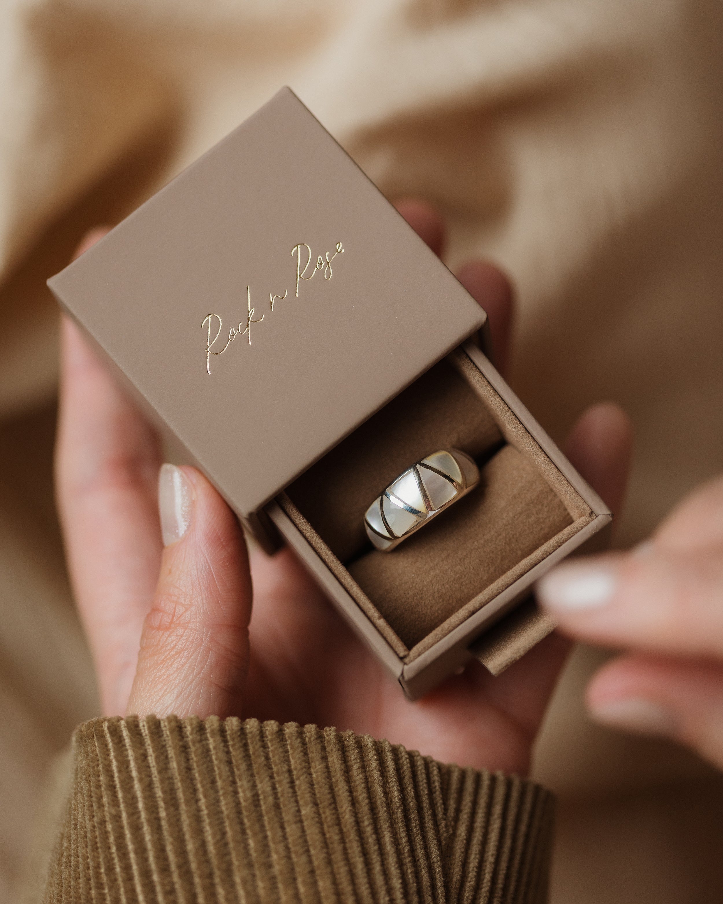 Ingrid Recycled Sterling Silver Mother of Pearl Inlay Ring