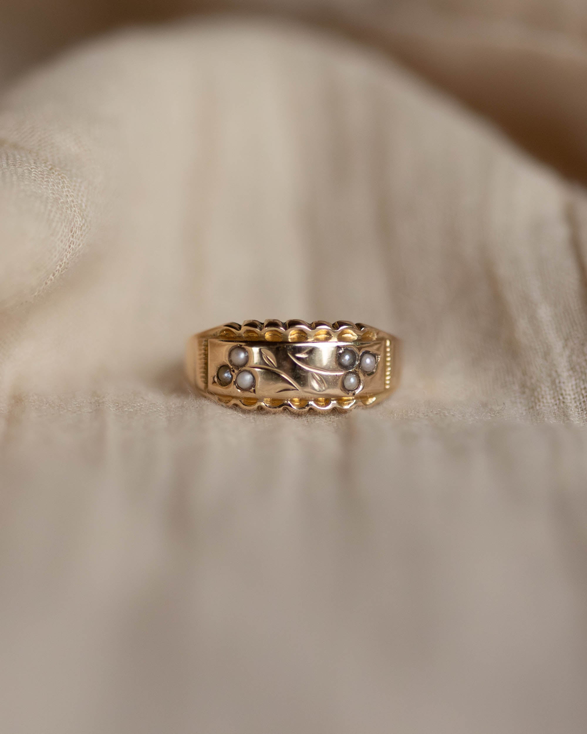 Fortuna 1898 Antique 9ct Gold Pearl Floral Ring