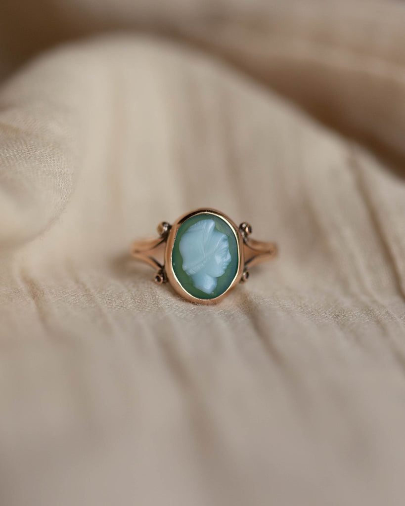 Gladys Antique 9ct Gold Chrysoprase Cameo Ring