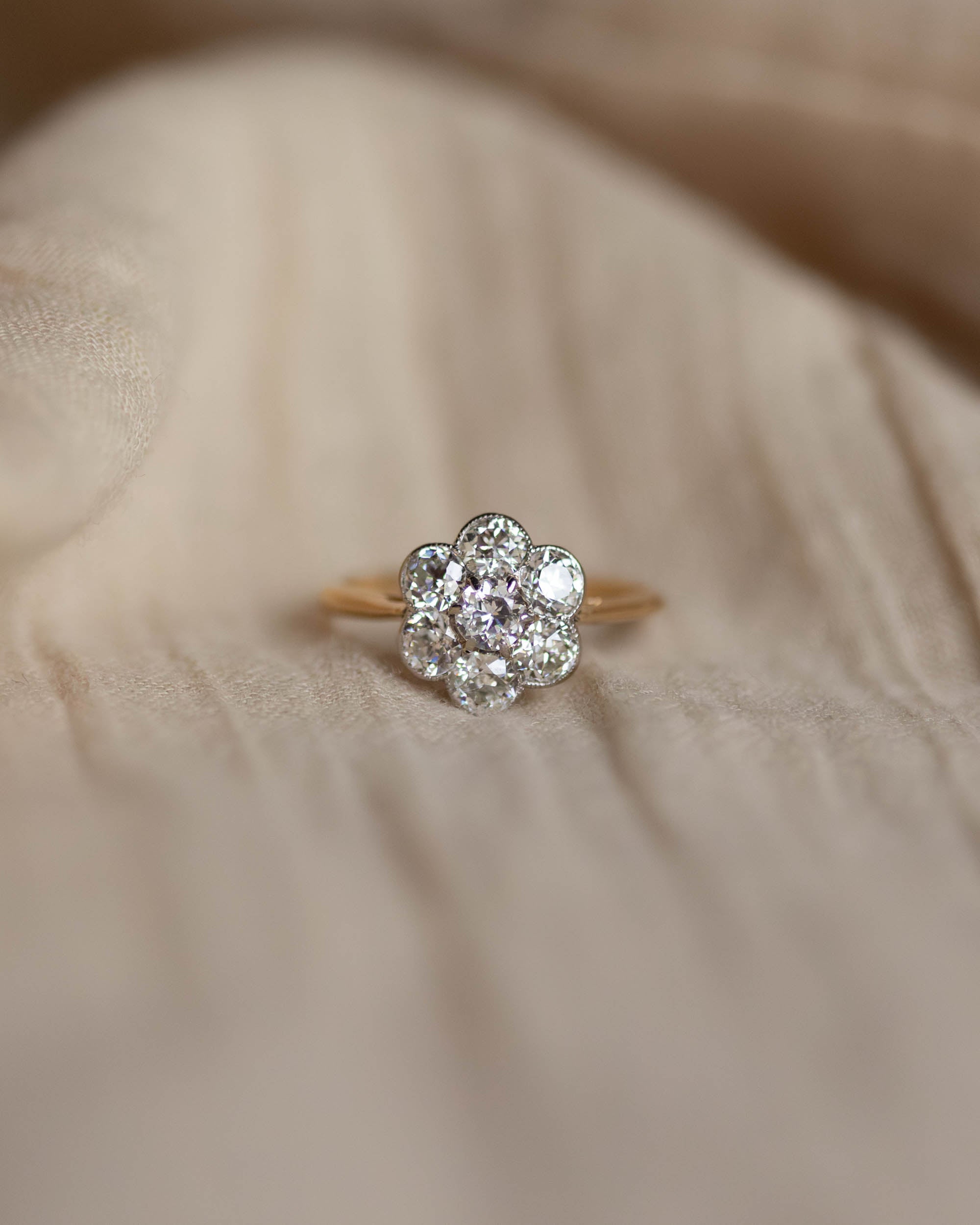 Elfrida Antique 18ct Gold Diamond Daisy Cluster Ring