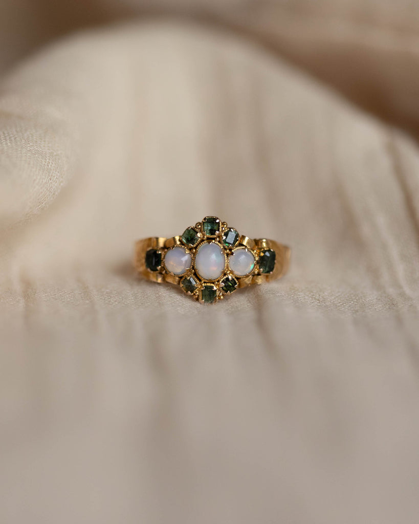 Muriel 1867 Antique Victorian 15ct Gold Opal & Emerald Cluster Ring