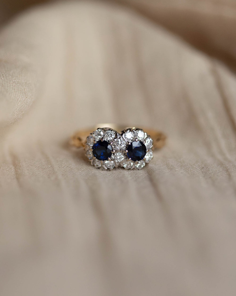 Frances 1978 Vintage 18ct Gold Sapphire & Diamond Cluster Ring