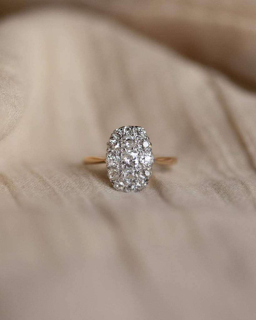 Bronwen Antique 18ct Gold Diamond Cluster Panel Ring
