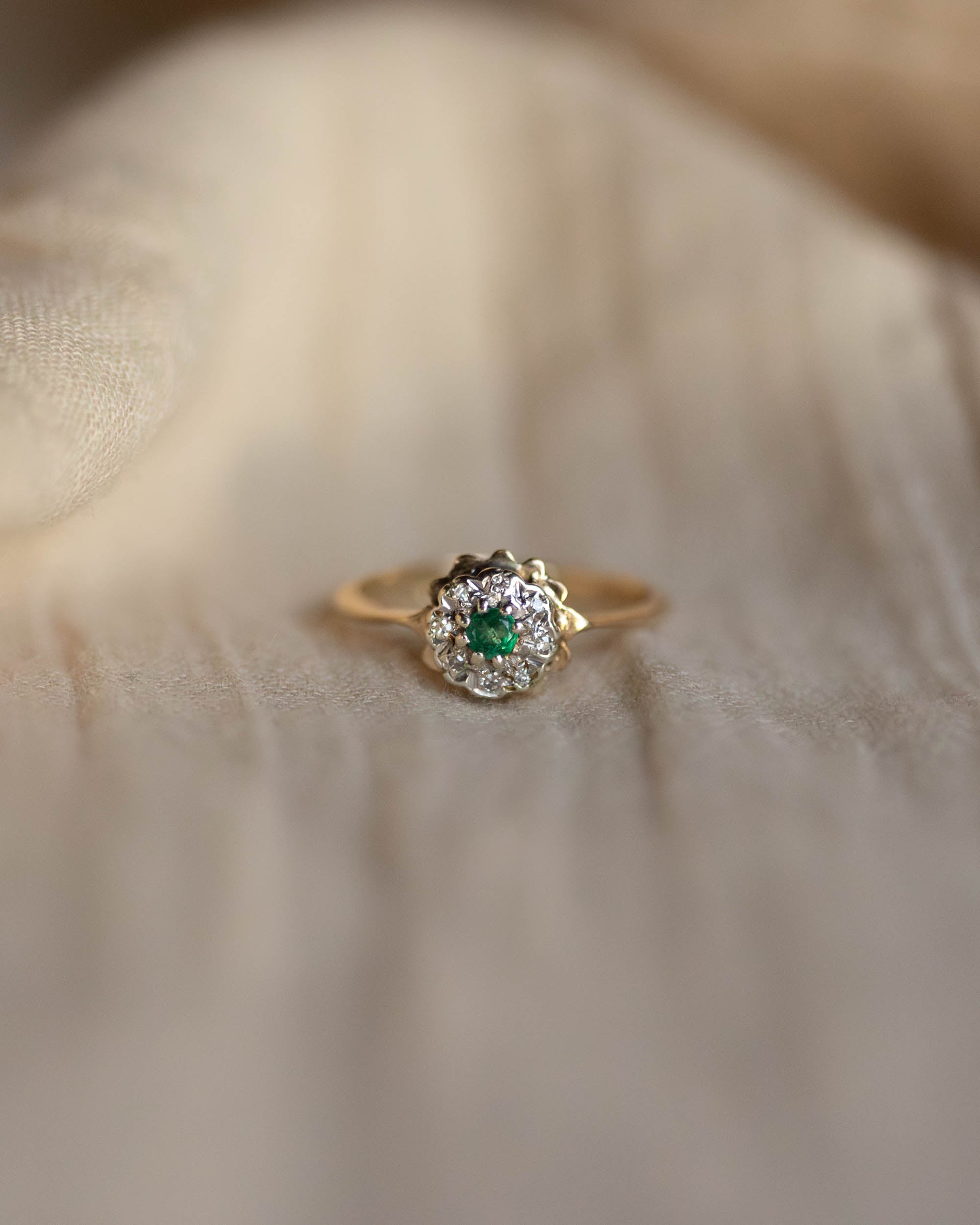 Image of Martha 1980 Vintage 9ct Gold Emerald & Diamond Cluster Ring