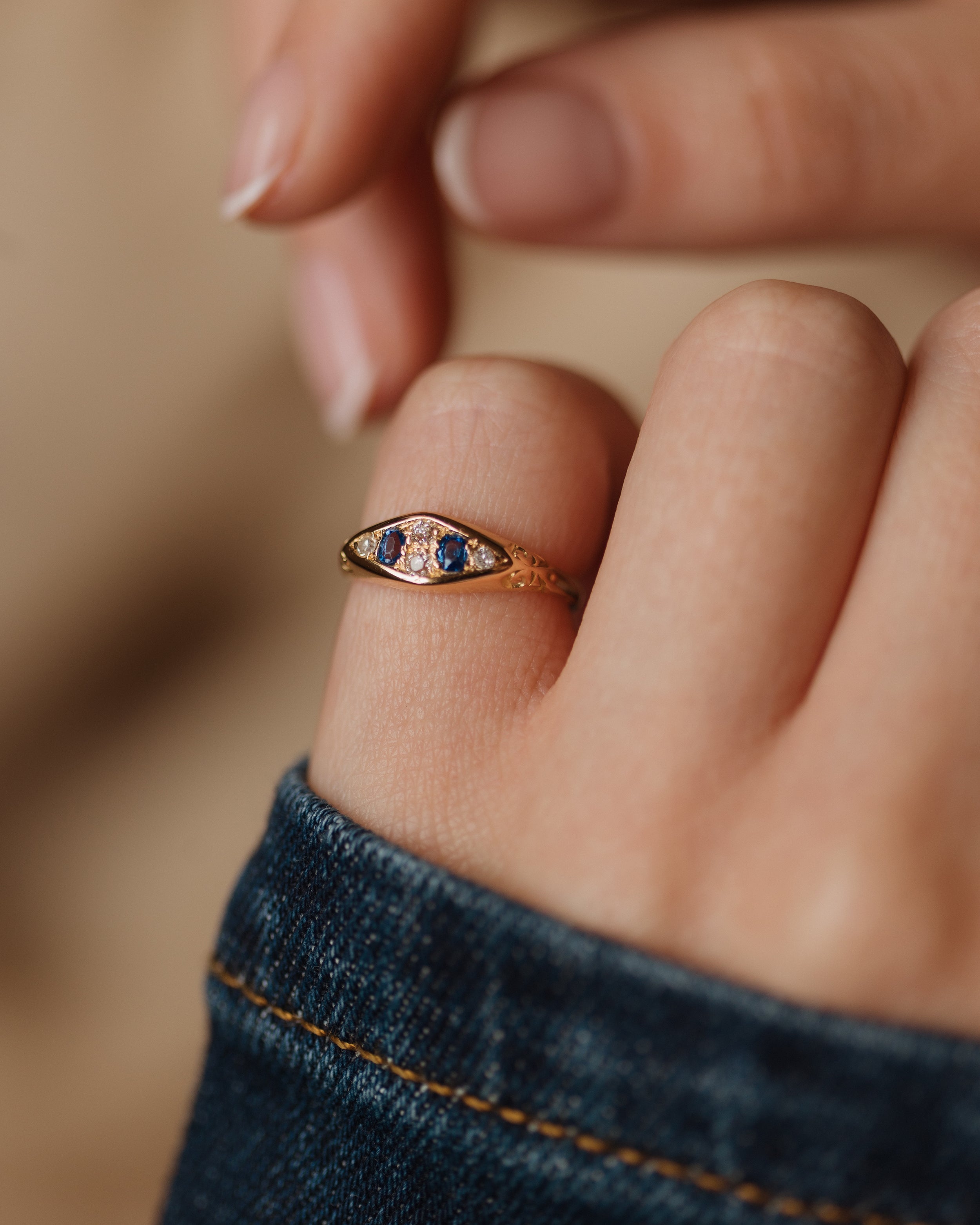 Image of Jeannette Antique 18ct Gold Sapphire & Diamond Six Stone Ring