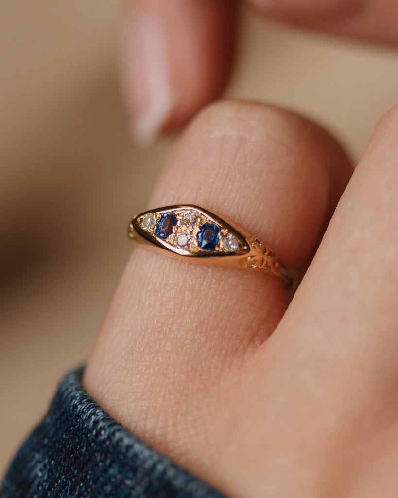 Jeannette Antique 18ct Gold Sapphire & Diamond Six Stone Ring