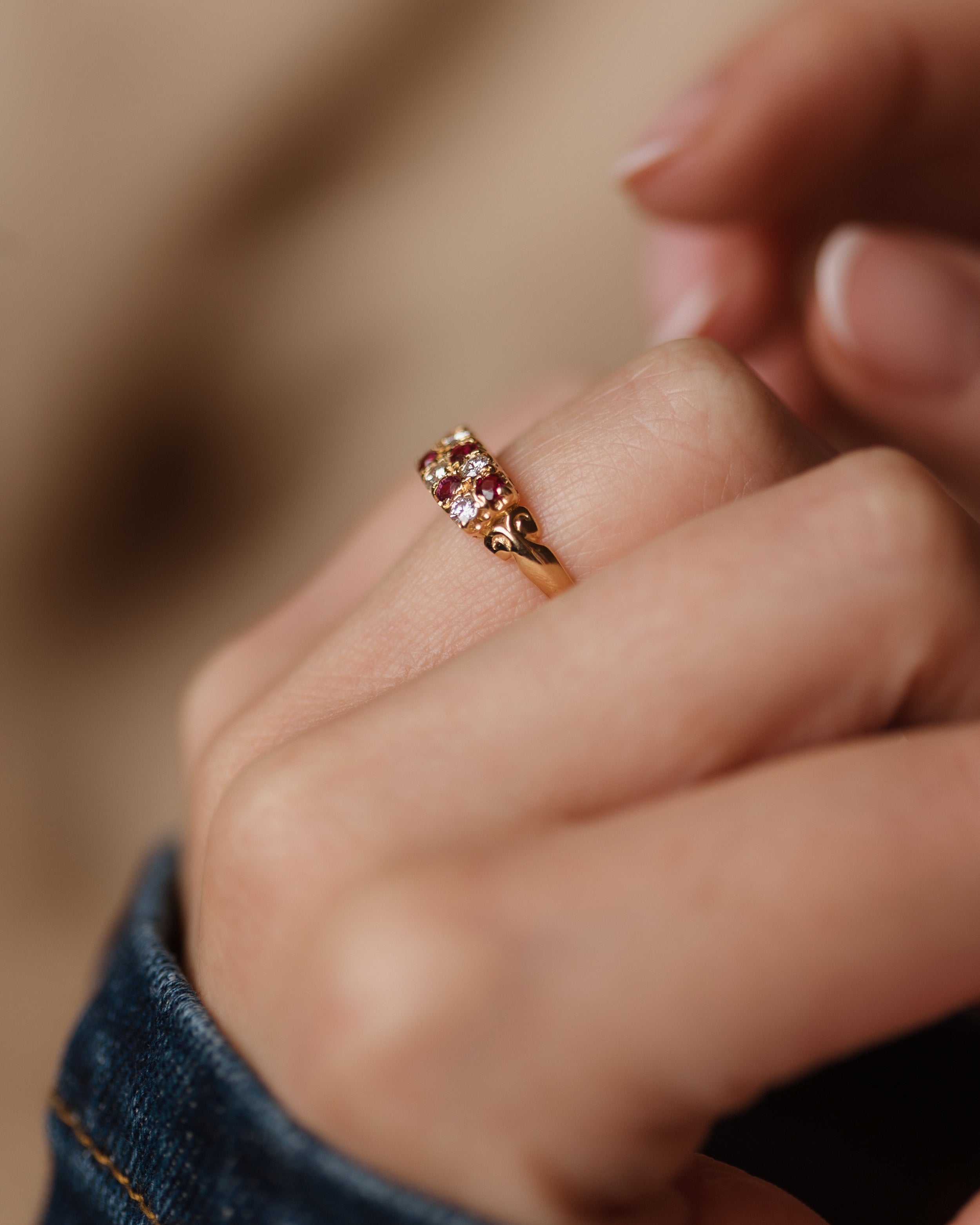 Alise Vintage 18ct Gold Ruby & Diamond Ten Stone Ring