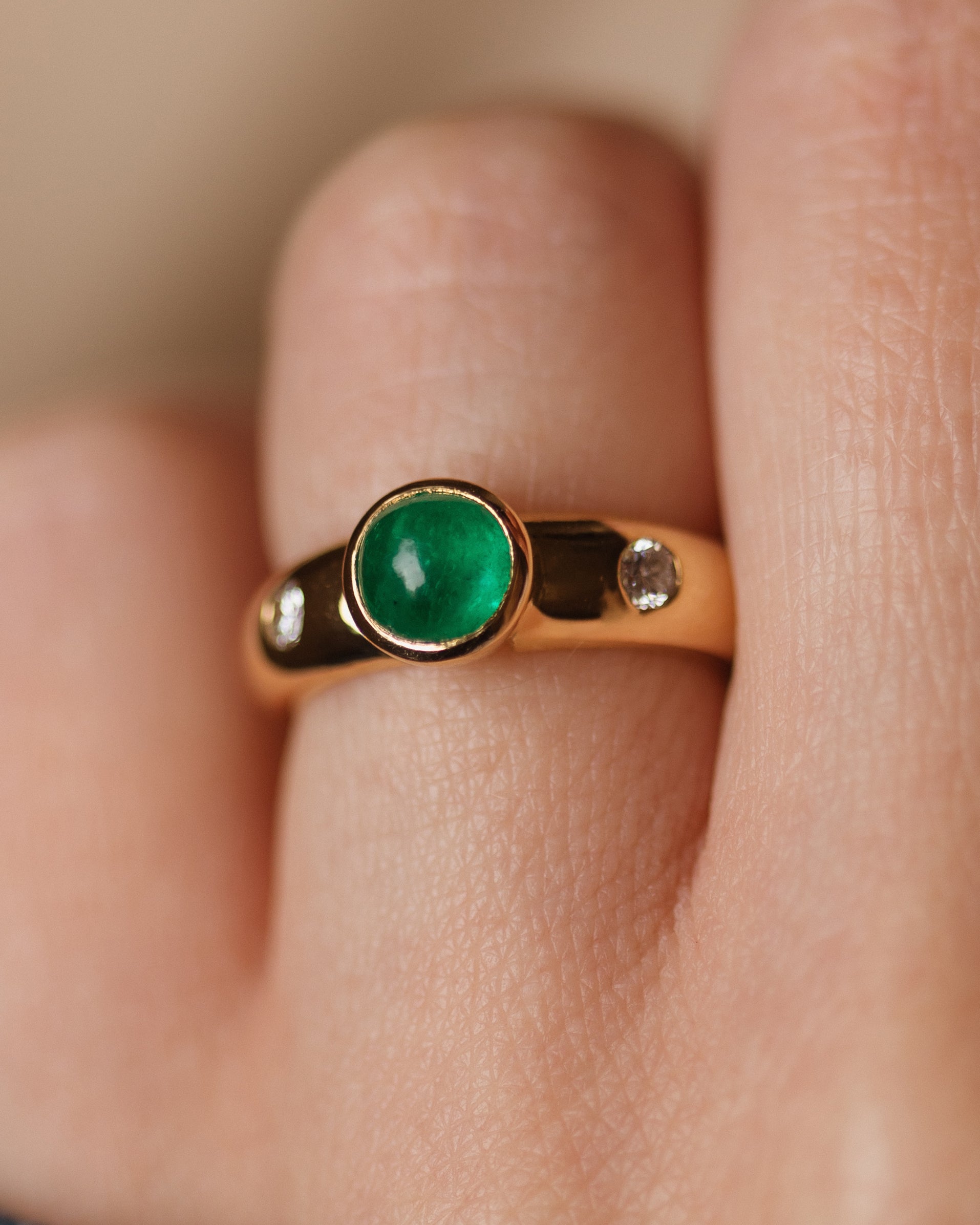 Marcelle Vintage 18ct Gold Emerald & Diamond Trilogy Ring