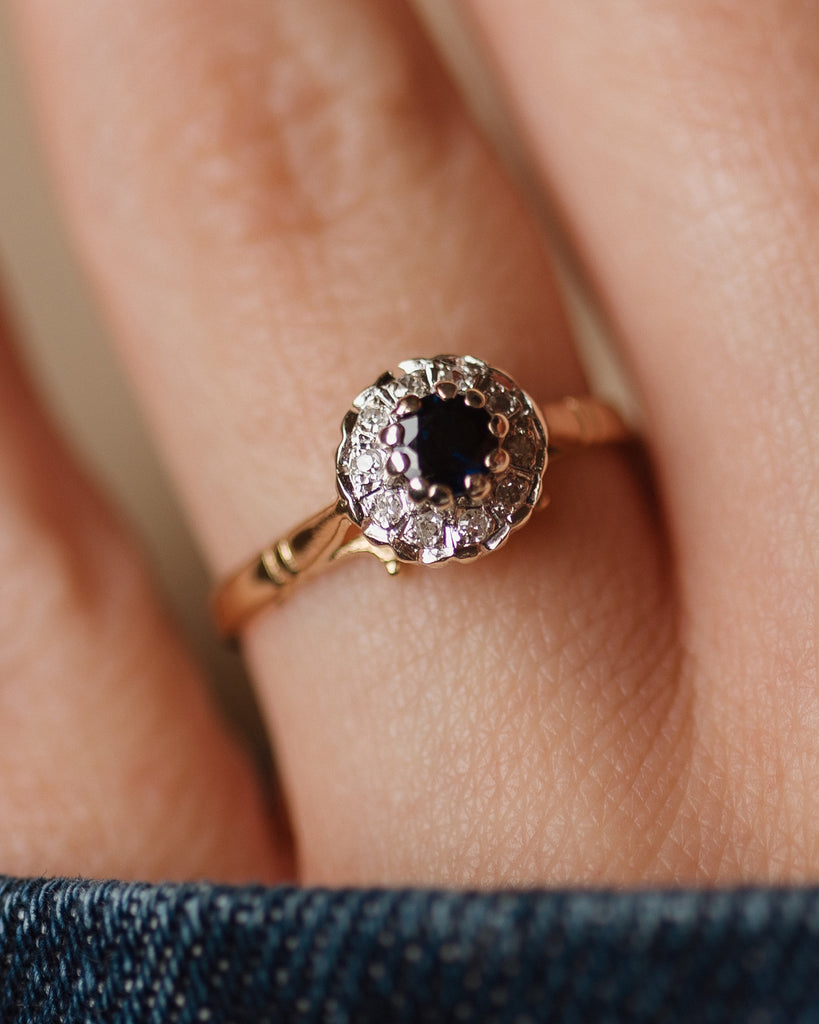 Juliane 1985 Vintage 9ct Gold Sapphire & Diamond Cluster Ring