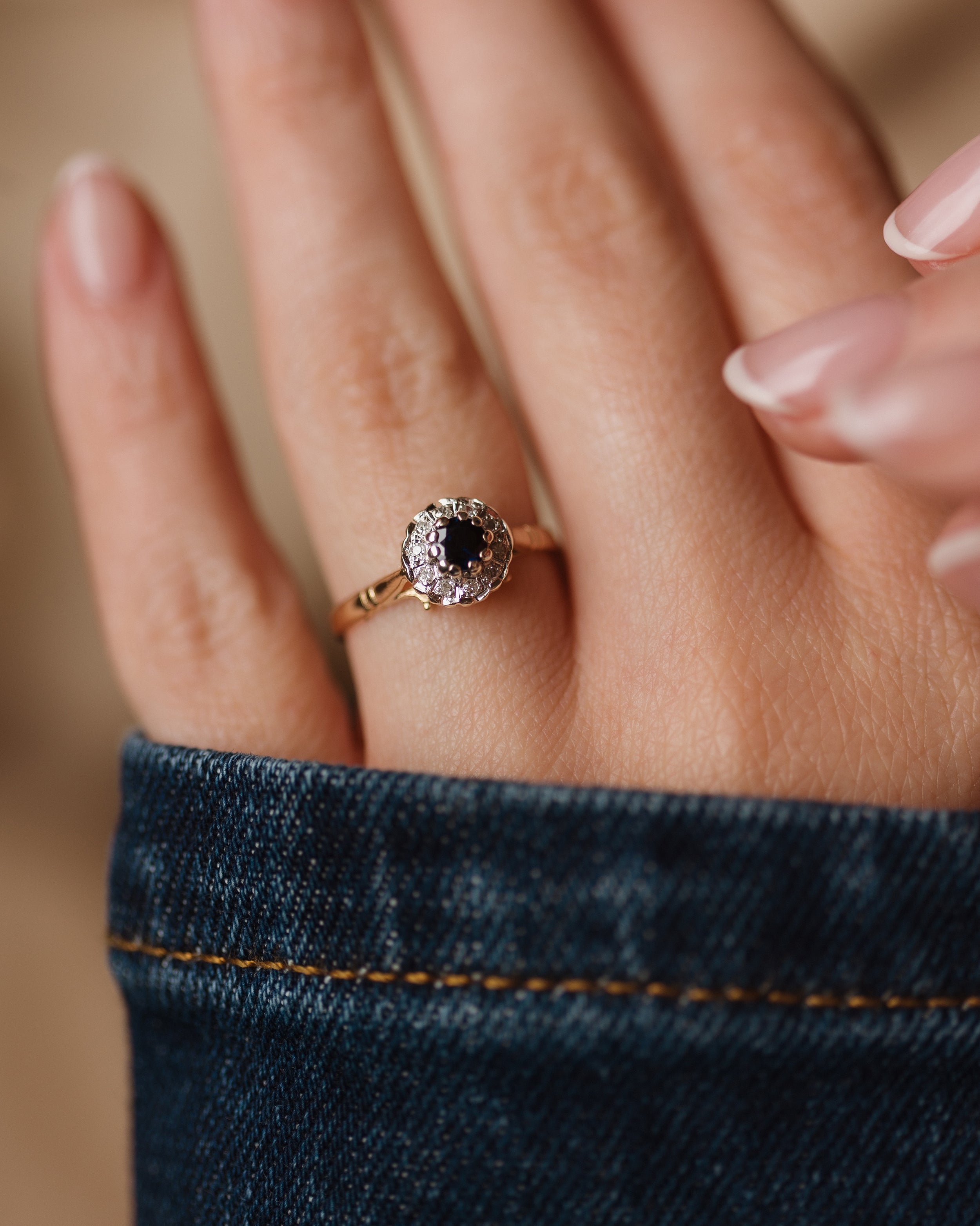 Image of Juliane 1985 Vintage 9ct Gold Sapphire & Diamond Cluster Ring