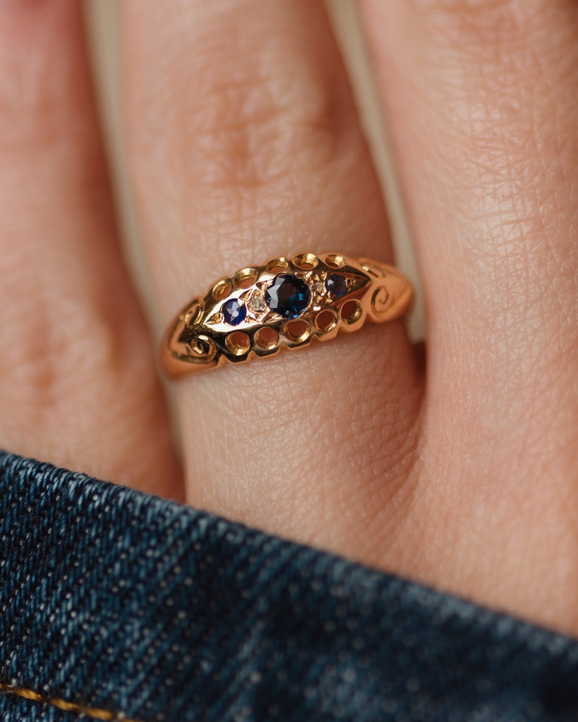 Yvette 1919 Antique 18ct Gold Sapphire & Diamond Five Stone Ring