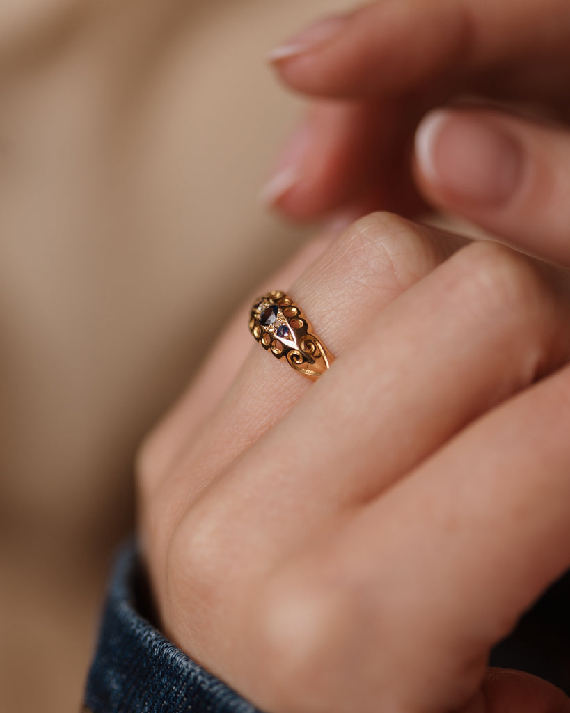 Yvette 1919 Antique 18ct Gold Sapphire & Diamond Five Stone Ring