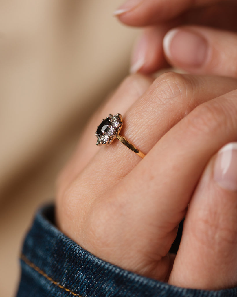 Nancie Vintage 18ct Gold Sapphire & Diamond Cluster Ring