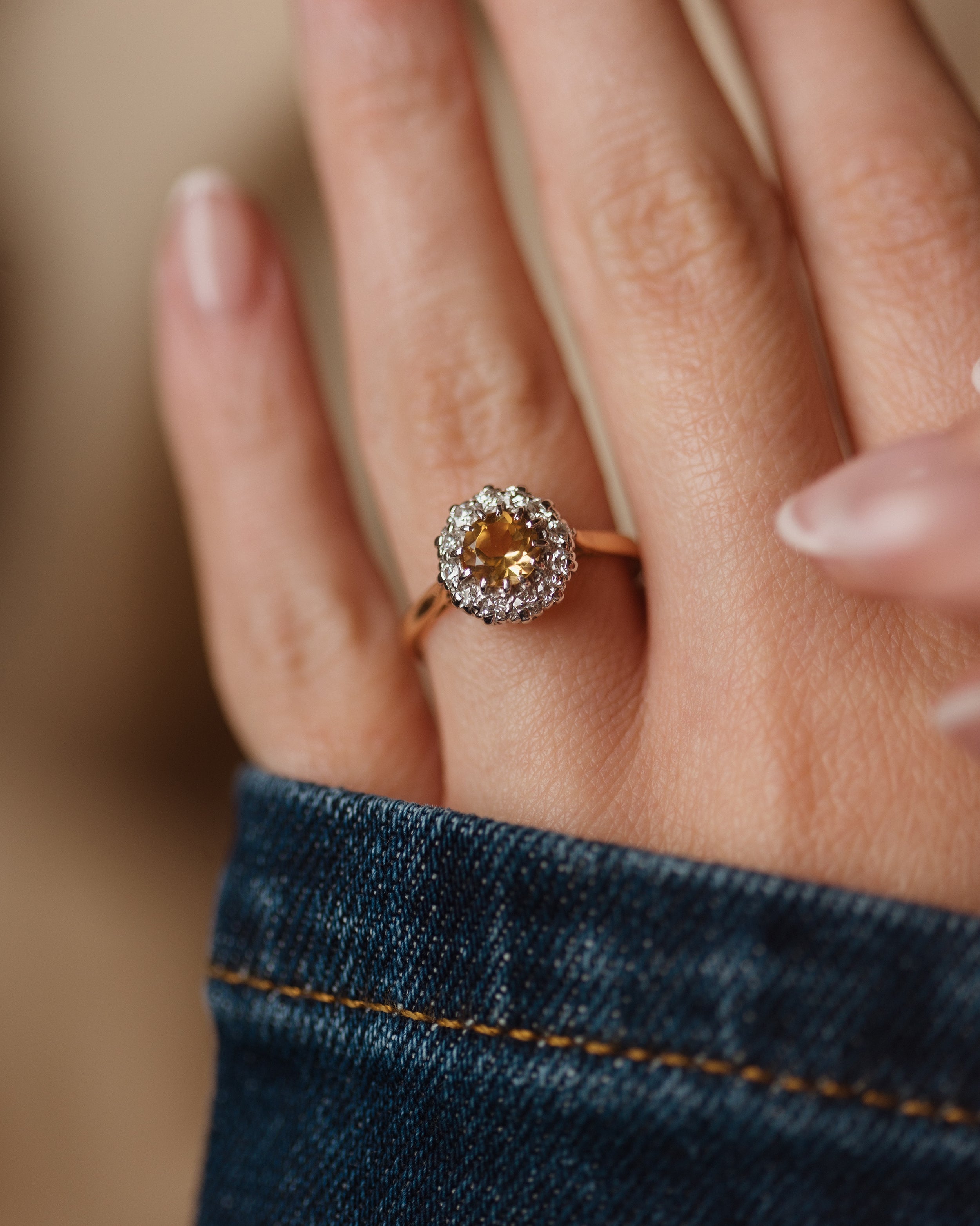 Lydia Vintage 18ct Gold Citrine & Diamond Cluster Ring